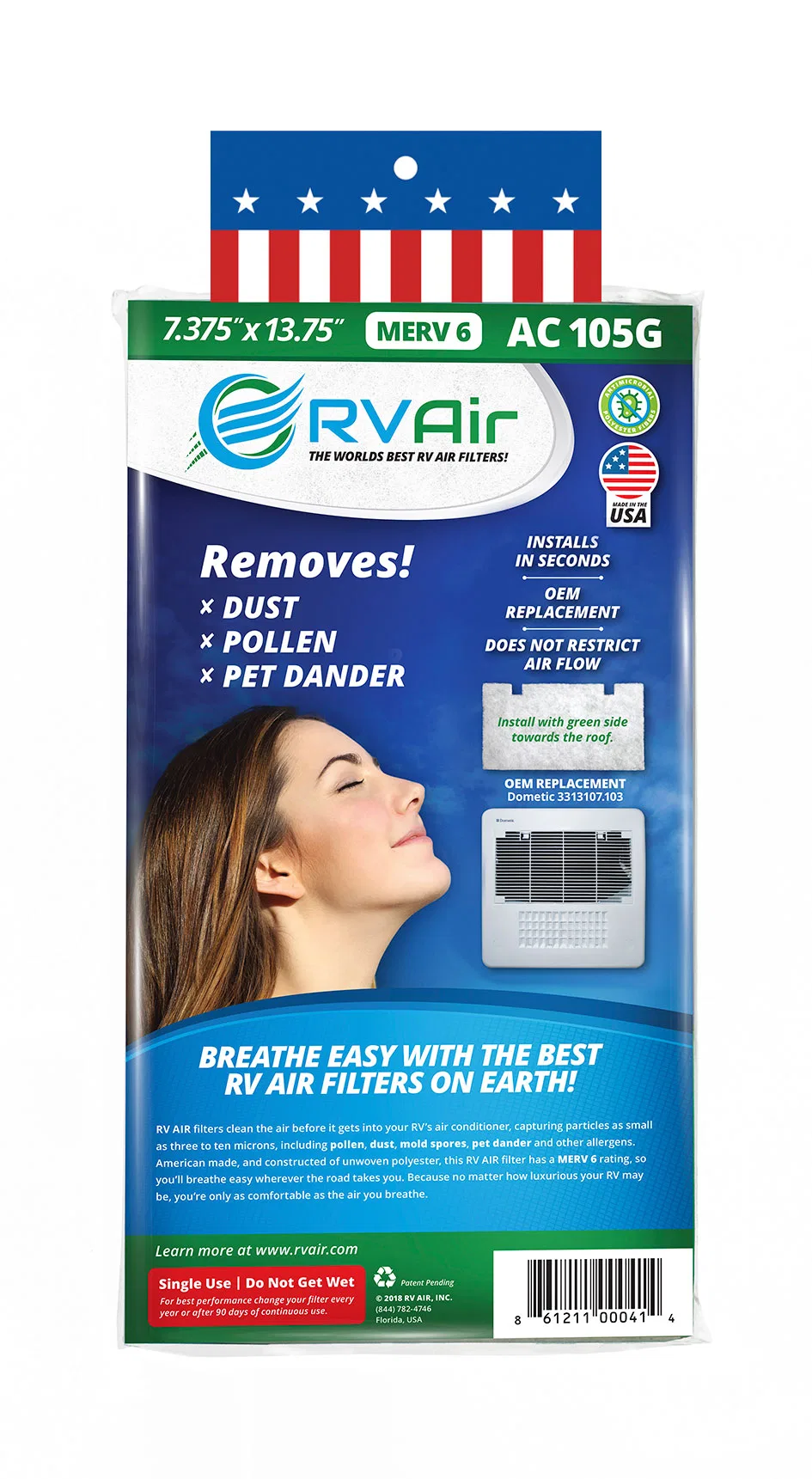 AC 105G – RV AIR INC. Air Conditioner Filter, Use With Dometic RV Air Conditioners MERV 6 Rating 13-1/2 Inch Length x...